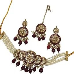 Traditional Kundan with Beads Choker Necklace Jewellery Set for Women,Girls-picture-53
