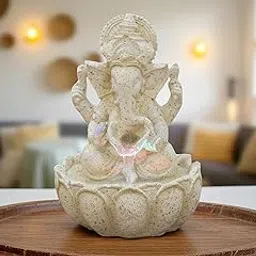 KridayKraft Lotus Ganesh Off White Waterfall Design Table top Colour Changing Lights Fountain Polyresin Showpiece for Home Garden Living Room Decor Decoration Gift Items, 26 CM 1 kg-image-36
