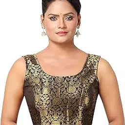Womens Rich Banaras Brocade Sleeveless Readymade Saree Blouse-image-40