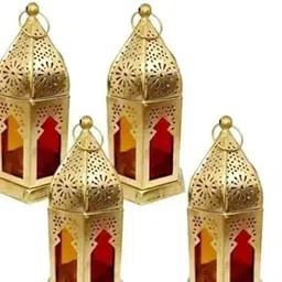 Set of 4 Iron Lanterns and Candle Tea Light Holder for Home Decoration Items Candles for Home Decoration. Size (9 * 9 * 17 cm) SWH-5-image-6