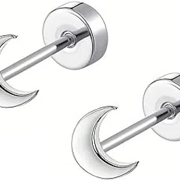 Silver Plated Moon Shape Stud Earrings Fashion Jewellery Gift for Men & Boys-image-35