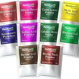 HerbtoniQ Hair Growth Mask Powders | Manjistha Curry Hibiscus Methi Jatamansi Indigo Neutral Henna Bhringraj Brahmi Reetha Powder | Combat Dandruff, Hair Loss Regimen | Unisex | Hair Care Combo Trial Pack of 10 (Total 400 Grams)-picture-13