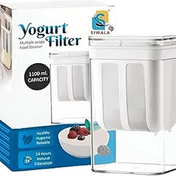 SIWALA 1100ml Yogurt Filter Strainer & Greek Yogurt Maker | Multi-purpose filter, Hung Curd Maker with Fine Mesh Bag & Lid for Homemade Greek Yogurt, Curd and Cheese, 10.8X9X17.6 Cm, White image 1