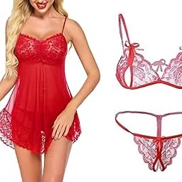 girlfriend Lace Babydoll Lingerie Sexy Mini Chemise Mesh Wedding Nightie Bridal Nightdress with Bikini-picture-16