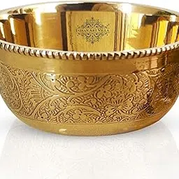 INDIAN ART VILLA Brass Floral Bowl - 150 ml, Gold-image-9