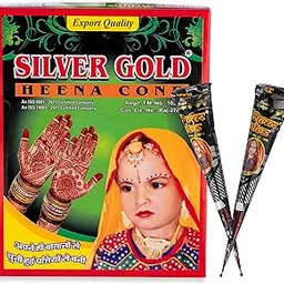 SILVER GOLD Henna Cone | Ready-to-Use Mehendi Cone for Hands & Body Art | Natural & Long-Lasting Color | No Chemicals-picture-24