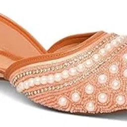 dely bely step into luxury DELY BELY Women's Punjabi Jutti – Stylish Ethnic Kohlapuri & Jaipuri Jutties with Comfortable Sole for Casual & Fancy Wear Peach-picture-10
