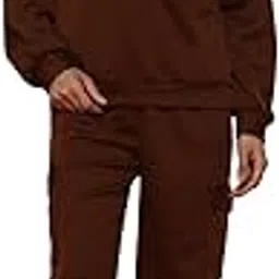 Co-ord Set for Women Stylish | Warm Hooded Hoodie & Pant Set | Winter Wear Womens Dress | Casual Travel & Loungewear Outfit (GL-W2522&TR1463-4XL-Brown)-image-0