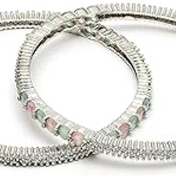 zeneme Jewellery Silver Plated Stylish Latest Crystal AD Dual Colour Bangle Jewellery For Girls and Women-picture-31