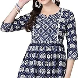 god bless Blue Colored Cotton Printed Peplum Tops for Women,3/4 Sleeves,Yoke Neck,Lace Details,Peplum Tops-picture-52