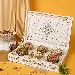 Sonature White flower Handmade Dry Fruit Premium Gift Box | Premium Gifts Hamper | 100% Natural 600 Grams Assorted Pack Of 6 | Diwali Dry Fruit Gift Box-picture-56
