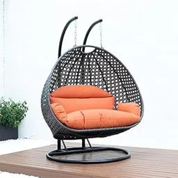 Double Seater Swing Chair with Stand & Cushion Hammock Hanging Jhula for Indoor|| Outdoor|| Balcony||Home|| Patio|| Yard|| Balcony|| Garden(Black Swing & Orange Cushion)-picture-15