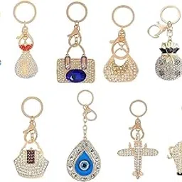 stripes STRIPES® Gold with Crystal Keychain Rhinestones Multi Color Cute Key Ring Car Bike Key Holder Key chain (Random design) (Any 2 Pcs)-picture-22