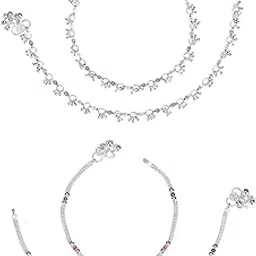 Pack of 2 Pair Indian Traditional Ethnic White Metal Anklet Silver Bracelet For Women Payal Girls Kolusu-image-21
