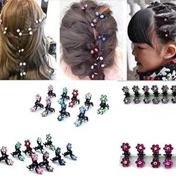 HOME REPUBLIC-12 Pcs Women's Girl's Mini Crystal Flower Hair Claw Clamp Hair Clip Pin Hair Accessory, Multi-image-27