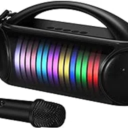 Karaoke Machine,Portable Bluetooth Speaker with 2 Wireless Microphones Rechargeable Family Party Mini PA Speaker System Multiple LED light Mode Support TWS/Radio/AUX/REC-image-43