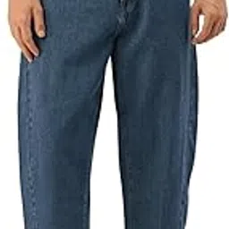 bene kleed Men's Cotton Button-and-Zip Crop Loose fit Denim Trouser (Blue_28 Size)-picture-11