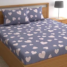 DREAMLET Cozy & Comfy Collection 210 TC Glace Cotton Chic & Classic Double Flat Bedsheet with 2 Matching Pillow Covers (Blueish Grey, Flat)-image-22