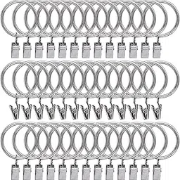 SHOPEE 40 PCS Curtain Backdrop Rings with Clips, Drapery Clips with Rings, Hangers Drapes Rings 2 Inch Interior Diameter, Fits up to 1.75 Inch Curtain Rod,Silver-picture-28