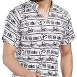 Cotton Blend Mahakal Printed Kurta for Men, Regular Fit, Om Print, Spread Collar, Half Sleeve-picture-10