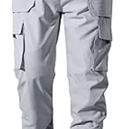 Men's Cotton Blend Trousers with Drawstring Cargo Style Regular Fit Long Length Double Side Pockets and Solid Pattern-image-52