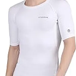 athmonk Compression T-Shirt Vest Body Shaper Half Sleeve for Men Boys Branded - Nylon Lycra Fabric - Workout Gym Cricket Football Sports Training - Keep Dry Tight Skin Fit - Round Neck-picture-48