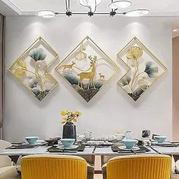Zaidinox Deer Metal Wall Decor Gold Metal Wall Art 3 Piece Large Metal Art Wall Decor 3D Ginkgo Leaf 78x27in Aesthetic Wall Art for bedroom Office Dining Room Living Room-picture-28