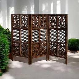 GULSHAN ART Wooden Partition for Living Room, Privacy Divider, Wooden Room Separator, Divider for Office, Partition for Puja Room-(Mix Frame Design - Brown)-(4 feet 3 Panels).-image-45