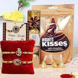 TIED RIBBONS Rakhi Gift for Brother with Chocolate Combo Set - Set of 2 Premium Rakhi for Brother Bhaiya with Hershey's Kisses and Ferrero Rocher Chocolates and Roli Chawal (Model 5)-picture-29