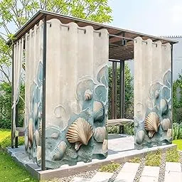Outdoor Curtain for Patio Waterproof, Vintage Ocean Shell Sea Waves Outside Curtains with Grommet Top Curtain Panels Drapes for Pergola, Gazebo, Balcony 54" W x 108" L 1 Pcs-picture-24