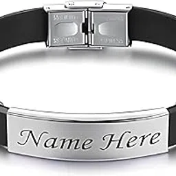 laser guru Personalize Name Bracelet For Men (Black) Custom bracelet with name. A gift for your friend husband brother father. Valentine giftings.-picture-48