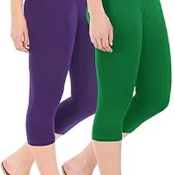 buy that trendz Combo Pack of 3 Skinny Fit 3/4 Capris Leggings for Women Red Bottle Green-picture-15