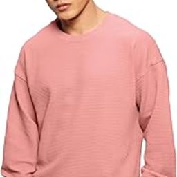 The Souled Store Textured Sweatshirt: Coral Men and Boys Long Sleeves Round Neck Solid Cotton Blend Oversized Sweatshirts-picture-33