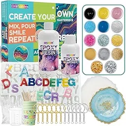 Craftables DIY Resin Alphabet Keychain Kit for Beginners, Adults & Kids | Complete Craft Set with Silicone Letter Mold, 200g Crystal Clear Art Resin, Glitters, Pigments & Tools for Personalized Gifts-image-0