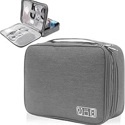 Sounce Double Layer Nylon Gadget Organizer Case – 27 x 20 x 9 cm Electronic Accessories Storage Pouch for Cables, Chargers, Power Banks, Hard Disks & More – Travel Utility Bag – Model 1 – Grey-picture-38