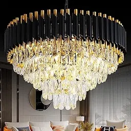SHRI MAHAL ANTIQUES Black Chandeliers Black Gold Crystal Chandelier Ceiling Light for Living Room Chandelier Ceiling Lamp-picture-17