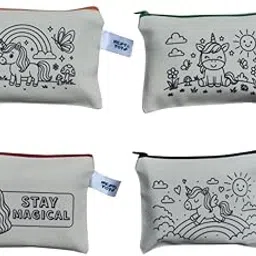 NESTA TOYS DIY Coloring Cotton Pouch – Unicorn Theme Color My Unicorn Pouch for Kids Set of 4 image 1