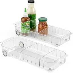 Clear Rolling Fridge Organizer Bins, 1-Pack Storage Containers with Dividers and Handles, Kitchen Organisation Tray, Drawer Storage Box Kitchen Freezer Compartment Storage Box-picture-21