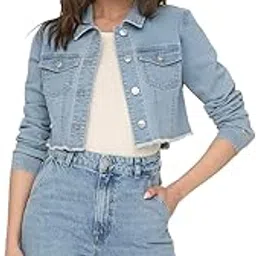 Women Black Solid Cropped Denim Jacket-image-24