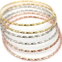 peora Silver Gold & Rose Gold Plated Metal Bangles Bracelet Fancy Gift for Women (6 Pcs.)-picture-53