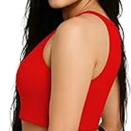xolani Readymade Fitted Saree Blouse for Women Sleeveless Square Round U Neck Regular fit Stretchable Pullon Ribbed Tank Crop Top VX51-picture-35