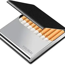 youmai Portable Slim Leather Cigarette Case Ultrathin Lightweight Pocket Carrying Box for Hold 10 Regular Size (Black)-picture-47