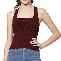 Womens Knitted Ribbed Cotton Fitted Sleeveless Square Neck Cami Tank Top for Women Stylish-image-27