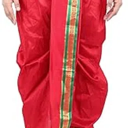 yogees Ready to Wear Yoga Red Solid Festive Unisex Pull-on Dhoti Pants for Men in Art Silk with Border Detailing.-picture-26