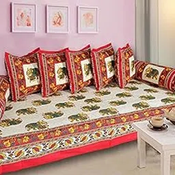 AMLEXTTRIZ Special Animal Printed Pure & Soft Cotton Diwan Cover Set |8 Pcs Set - 5 Cushion Cover,2 Bolster Cover,1 Bedsheet (RED)-picture-24