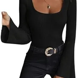 glare & blair Solid Square Neck Ribbed Long Sleeve Winter Wear Regular Top for Women-picture-15