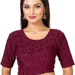 Round Neck Dobby Cotton Lycra Stretchable Elbow Sleeve Readymade Saree Blouse for Women Stylish(Blouse_Lycra_All)-image-28