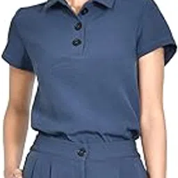 zink london Women's Blue Solid Straight Top-picture-34