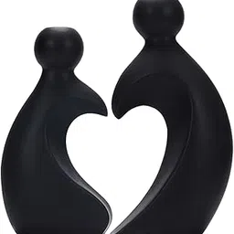CALANDIS 2X Ceramic Flower Vases Couple Statues for Anniversary Bookshelf Living Room Black | Figurines-image-1