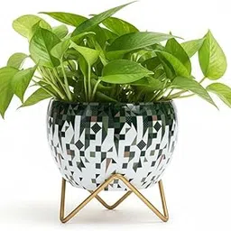 sahil mart hub Metal Planter Pot with Stand | Decorative Multicolor Flower Pot | Metal Plant Pot for Home, Office, Balcony & Living Room Decor (Pack of 1) (Green White Pot)-image-86